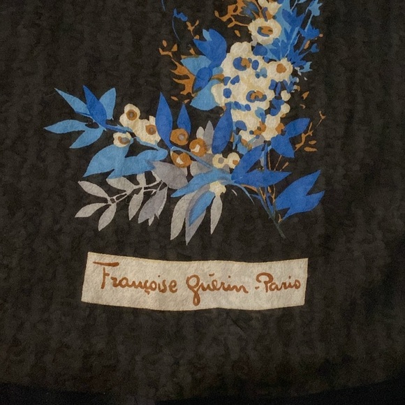 FRANCOISE GUERIN PARIS SQUARE SCARF BLACK/MULTICOLOR VINTAGE - Picture 3 of 8